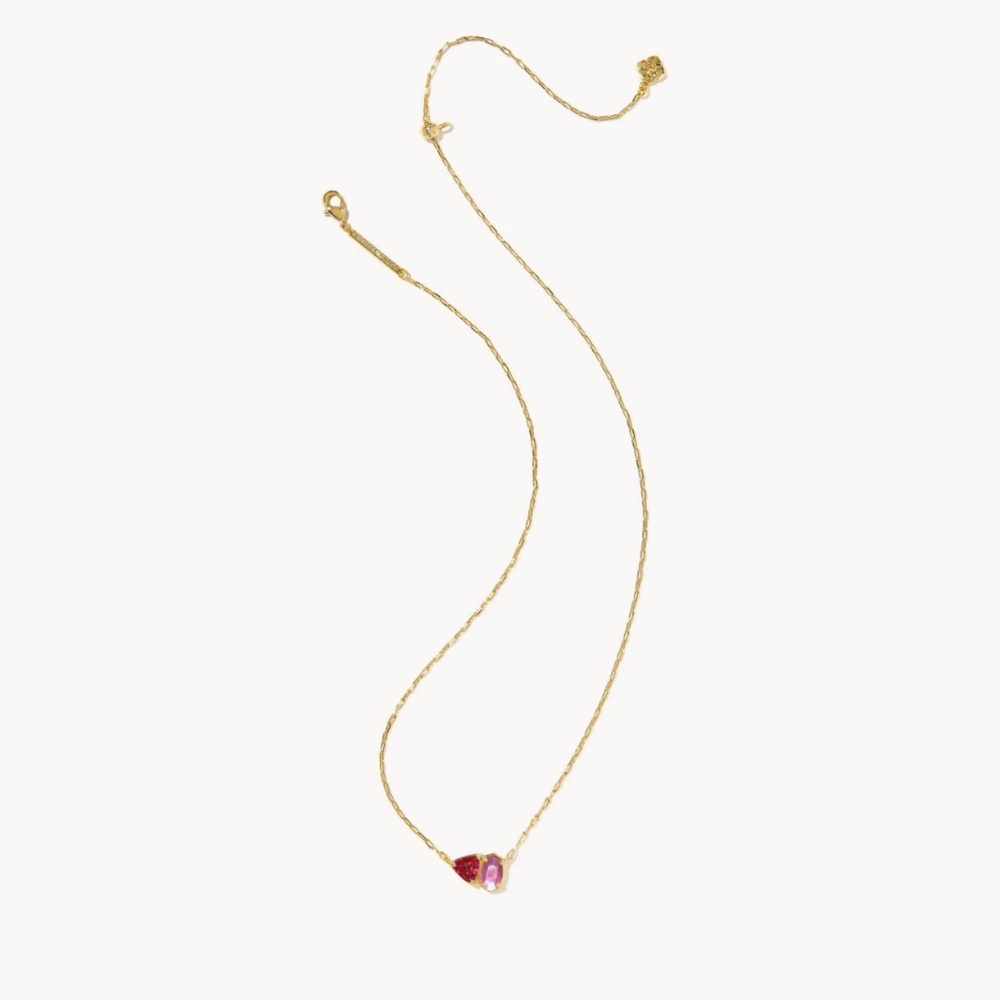 Kendra Scott Tatum Gold Short Pendant Necklace in Pink Mix - Picture 2 of 4